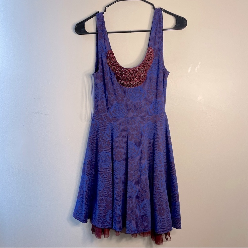 Free People Rock Princess Embellished Purple And Maroon Fit And Flare Mini Dress